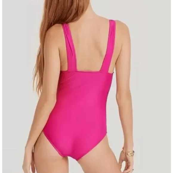 J Crew Womens 16 Pink Fuschia Ruched V-Neck Slimming One Piece Swimsuit NWT - Picture 2 of 6